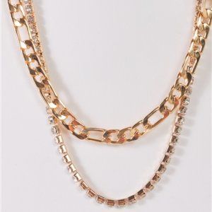 Link Chain & Rhinestone Box Necklace